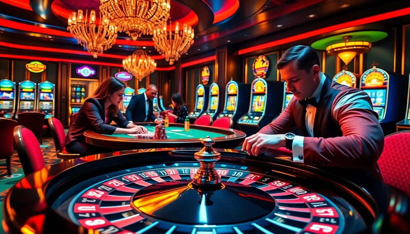 Experience the thrill of the vn23 casino as players engage with vivid slot machines and lively roulette.