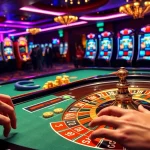 Experience the excitement of win 55 at a luxurious casino table with vibrant chips and players.