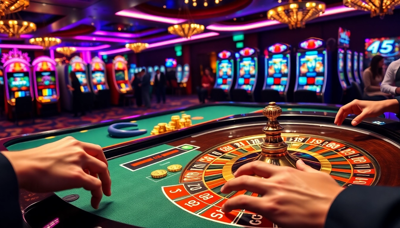 Experience the excitement of win 55 at a luxurious casino table with vibrant chips and players.