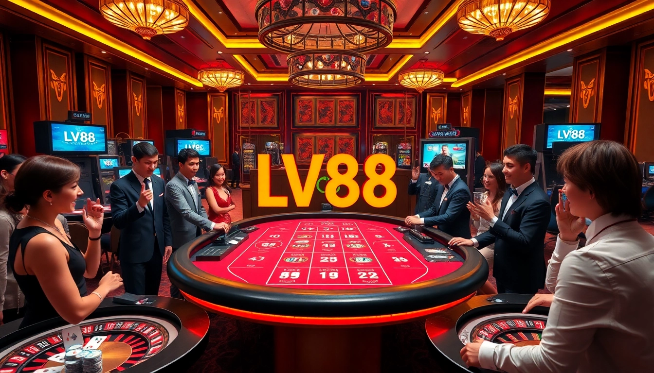 Players enjoying the exciting LV88 casino experience with vibrant tables and atmosphere.