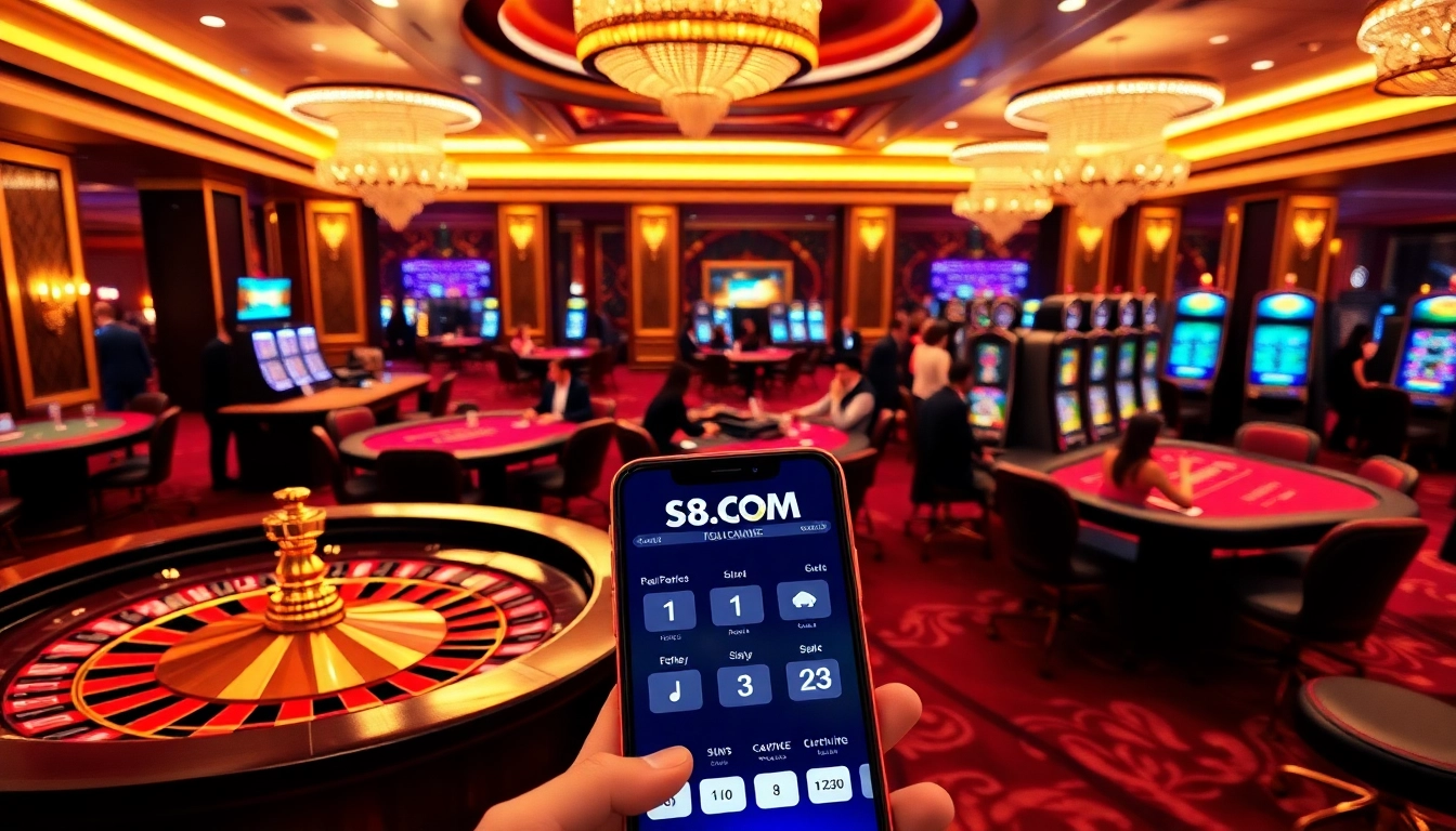 Exciting casino atmosphere featuring tables and gaming interfaces of S8.COM.