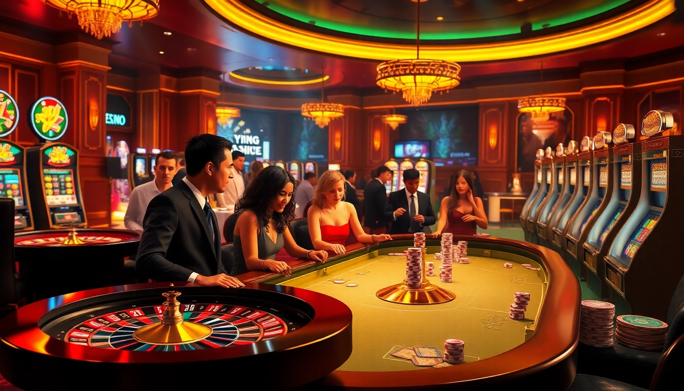 Experience the excitement of gambling at nhà cái S8 with vibrant casino visuals showcasing action-packed tables and slot machines.