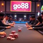 Players winning big at a luxurious poker table in a go88-themed casino environment.
