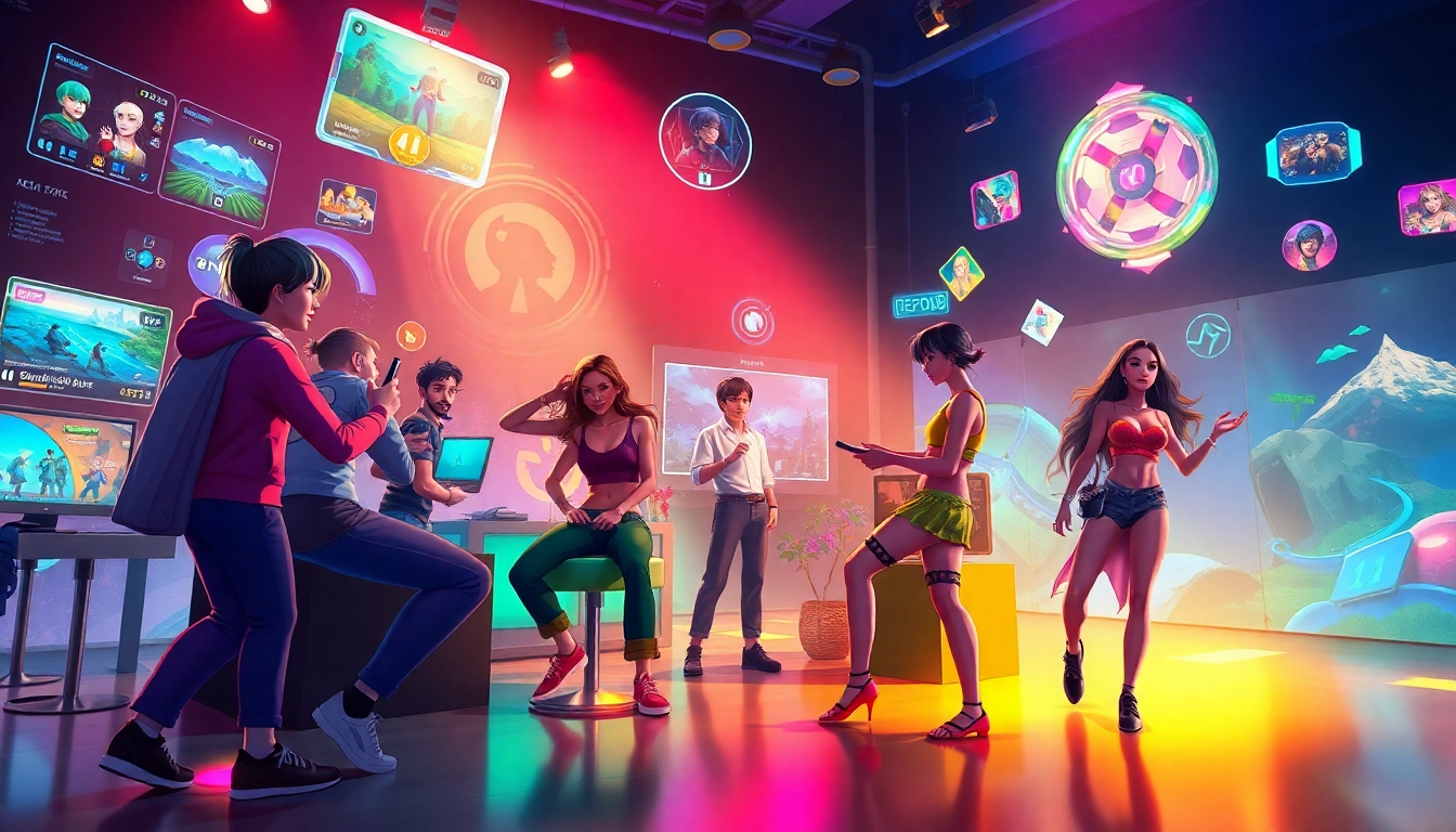 Exciting characters in a dynamic XXX game environment showcasing colorful interactive elements.