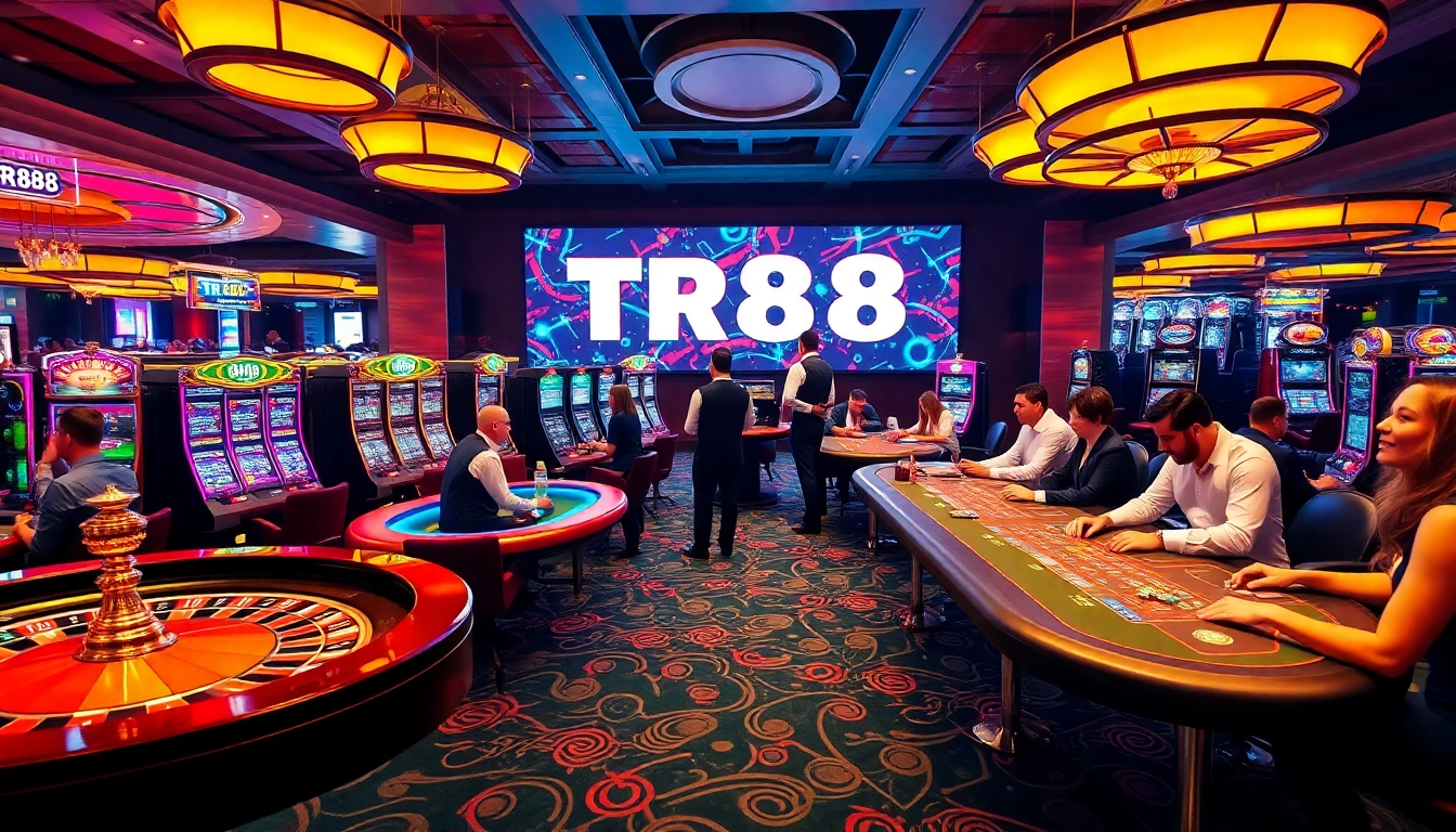 Engaging scene of casino action at TR88 with poker chips and roulette table excitement.