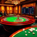 i9bet players placing bets at a luxurious roulette table in a vibrant casino atmosphere.