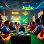 Exciting gamebaidoithuong online gaming scene with players and vibrant digital interfaces
