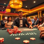 Players engaging in an exciting poker game at hello88 casino, showcasing high-quality chips and cards.