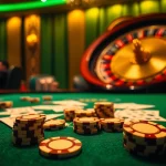 Experience a thrilling game at GG88's luxurious casino table filled with poker chips and cards.