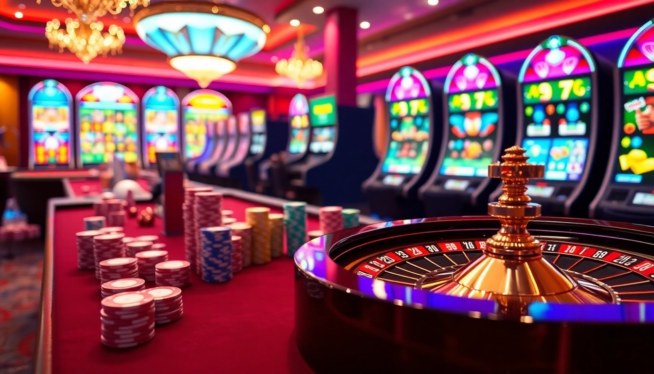 Experience high-stakes gaming at rr88.com with vibrant casino visuals featuring tables, cards, and roulette wheels.