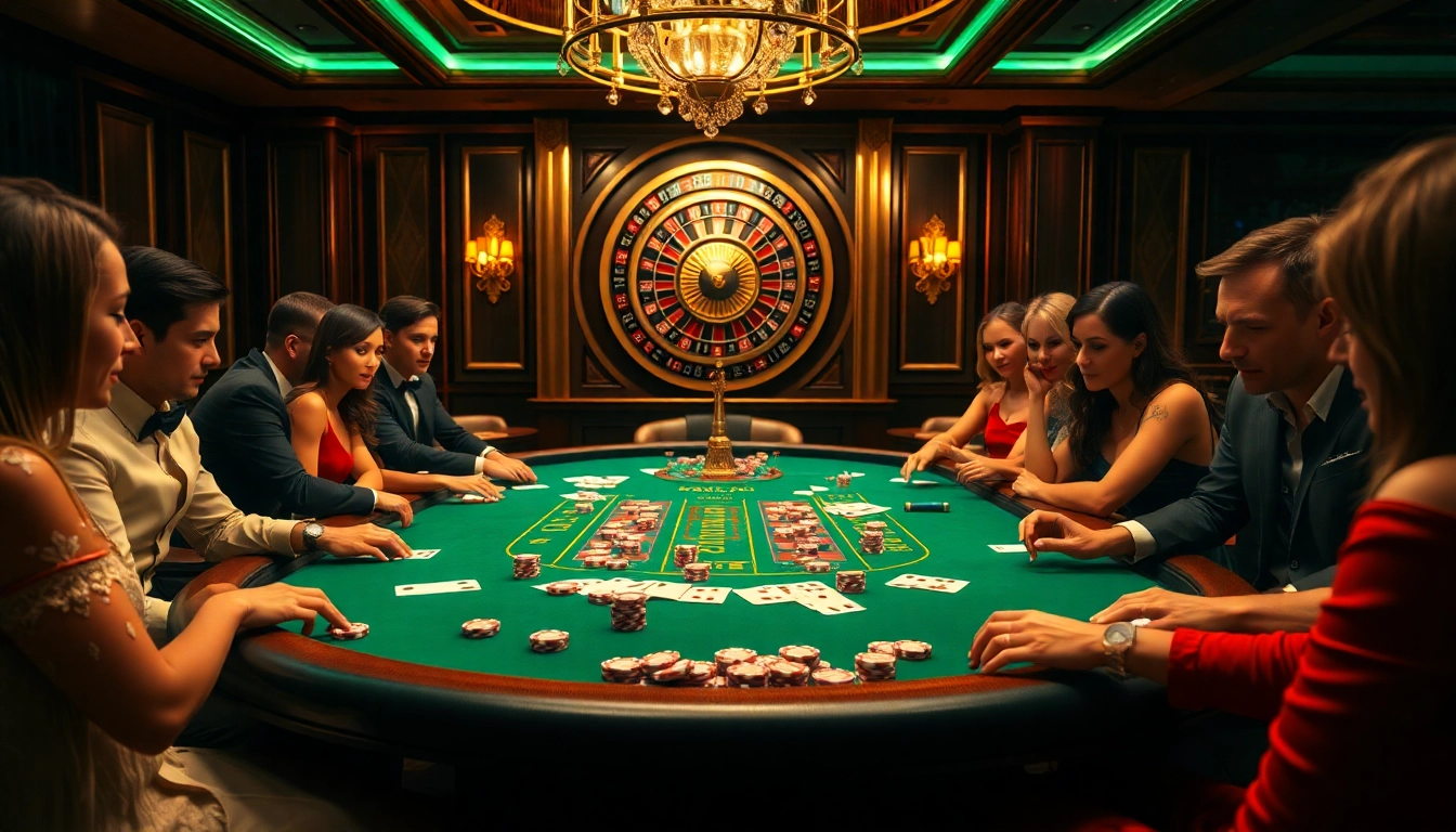 Experience thrilling games at https://go88.family/ featuring a vibrant casino atmosphere with players at the blackjack table.