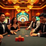 Excited players engaging in high-stakes poker at a casino, highlighting gamebaidoithuong excitement.