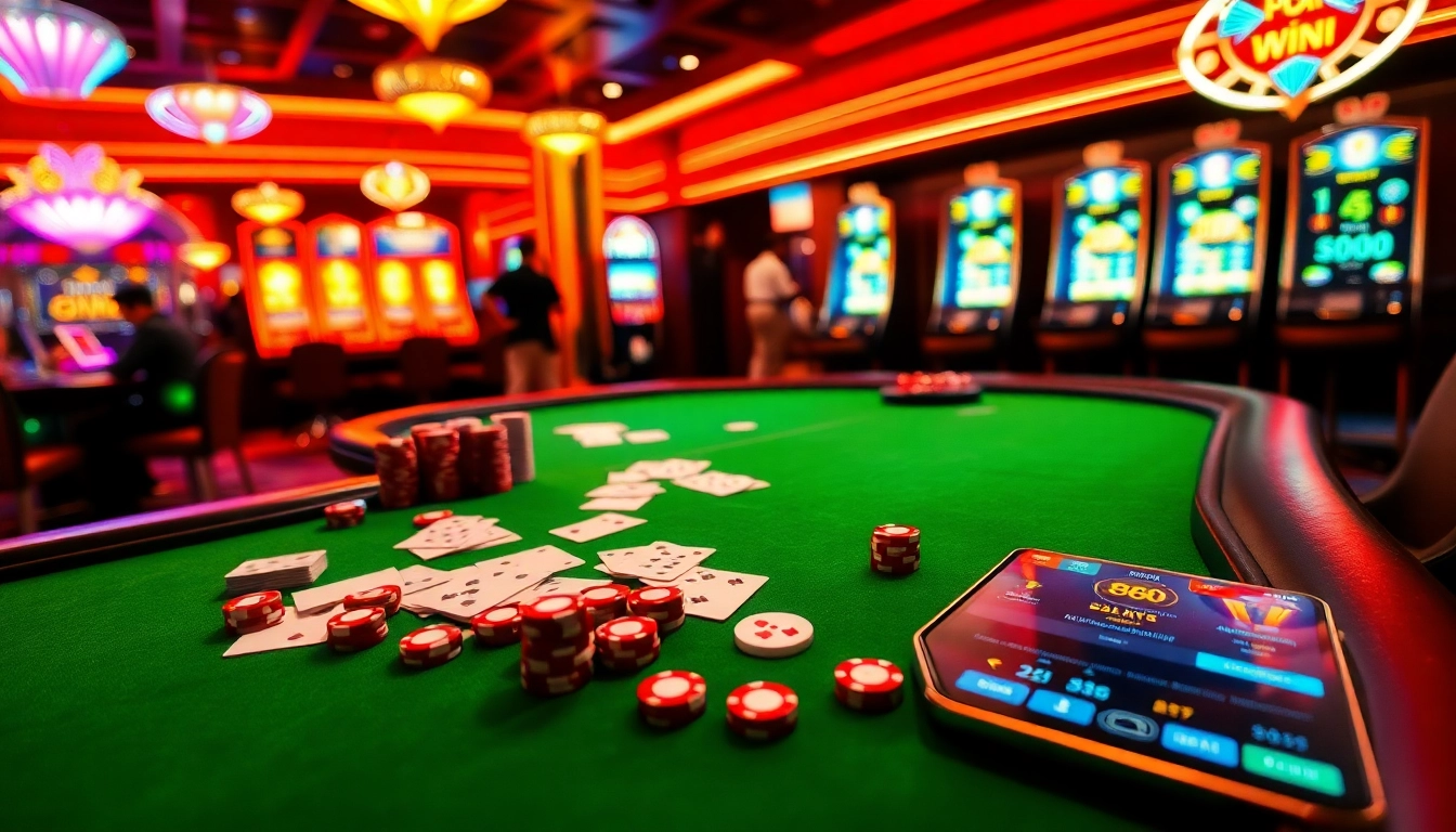 Exciting casino scene showcasing 88i nhà cái with vibrant gaming tables and slot machines.